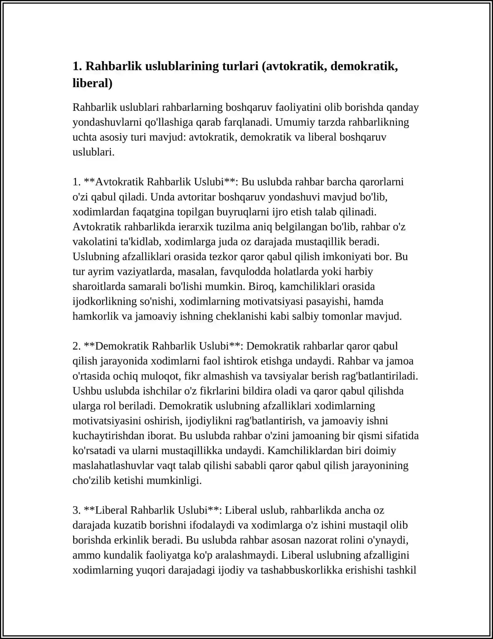 RAHBAR VA UNING BOSHQARUV USULI 3