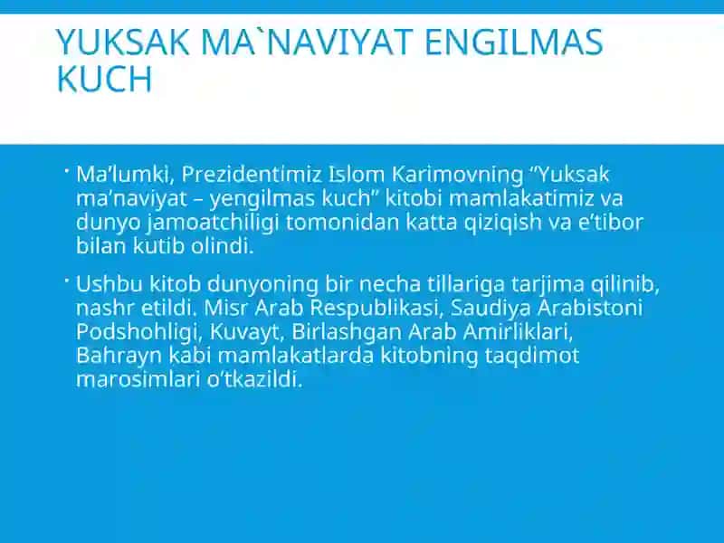 Islom Karimov Islom dini yuksak ma`naviyat engilmas kuch 3