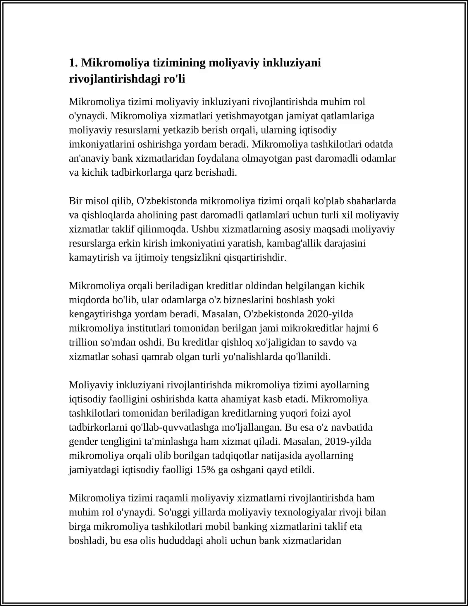 MIKROMOLIYA TIZIMI VA MOLIYAVIY INKLYUZIYANI TAMINLASHDAGI RO'LI 3