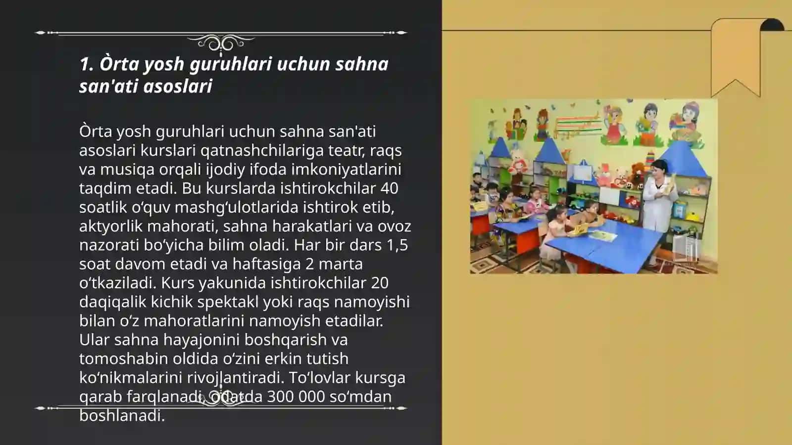 Òrta yosh guruhlari uchun sahna san'ati asoslari 3