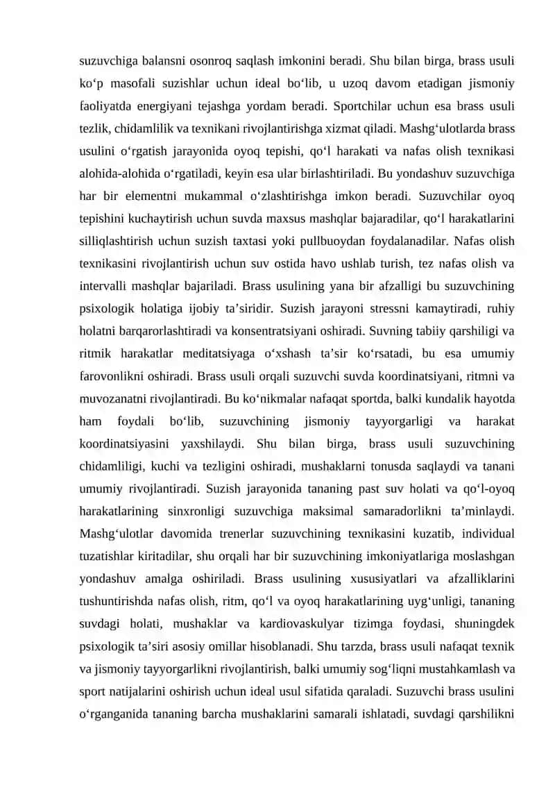 Brass usulida suzish texnikasini o‘rgatish 3