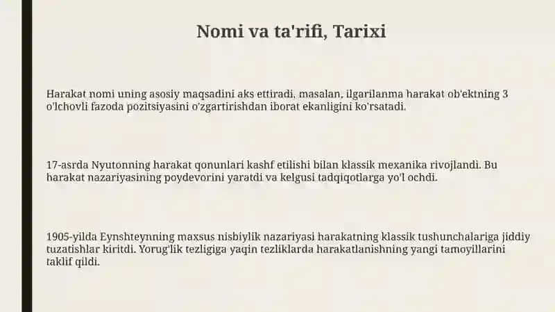 Harakat nomi va xususiyatlari 3