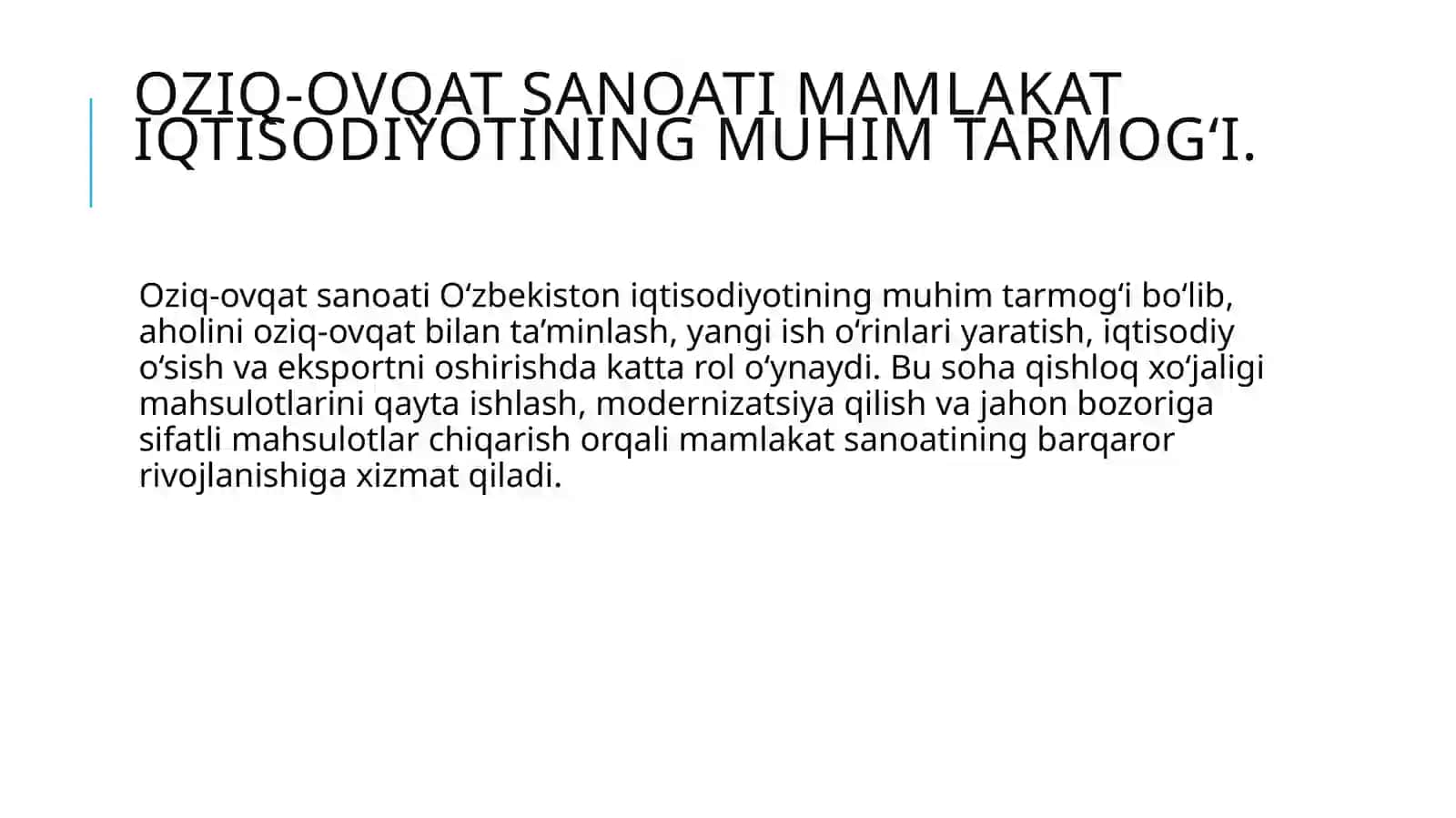 Oziq-ovqat sanoatining respublika sanoatidagi ahamiyati 3