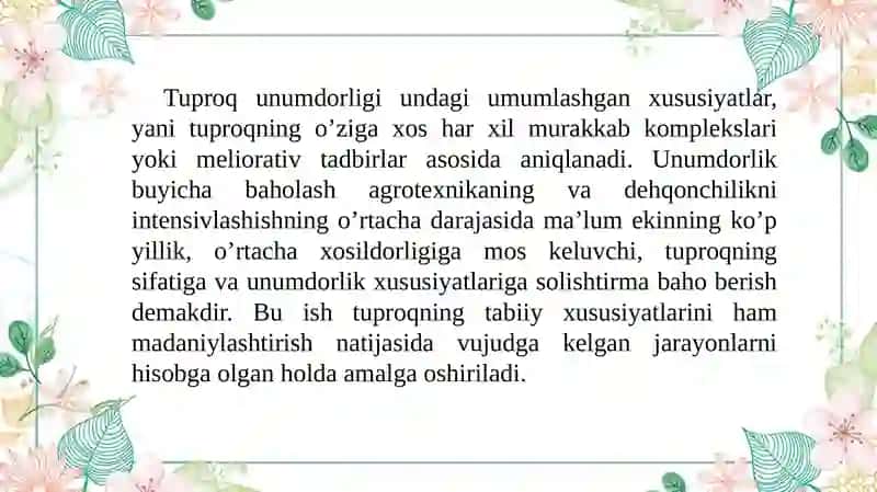 Tuproq unumdorligini baholash 3