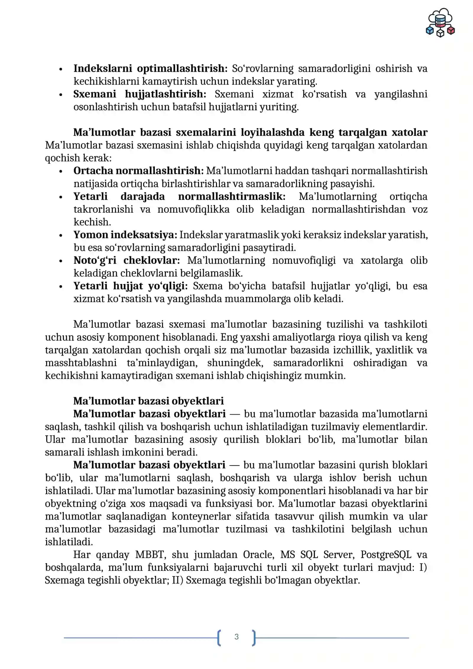 MA'LUMOTLAR BAZASI OBYEKTLARI 3