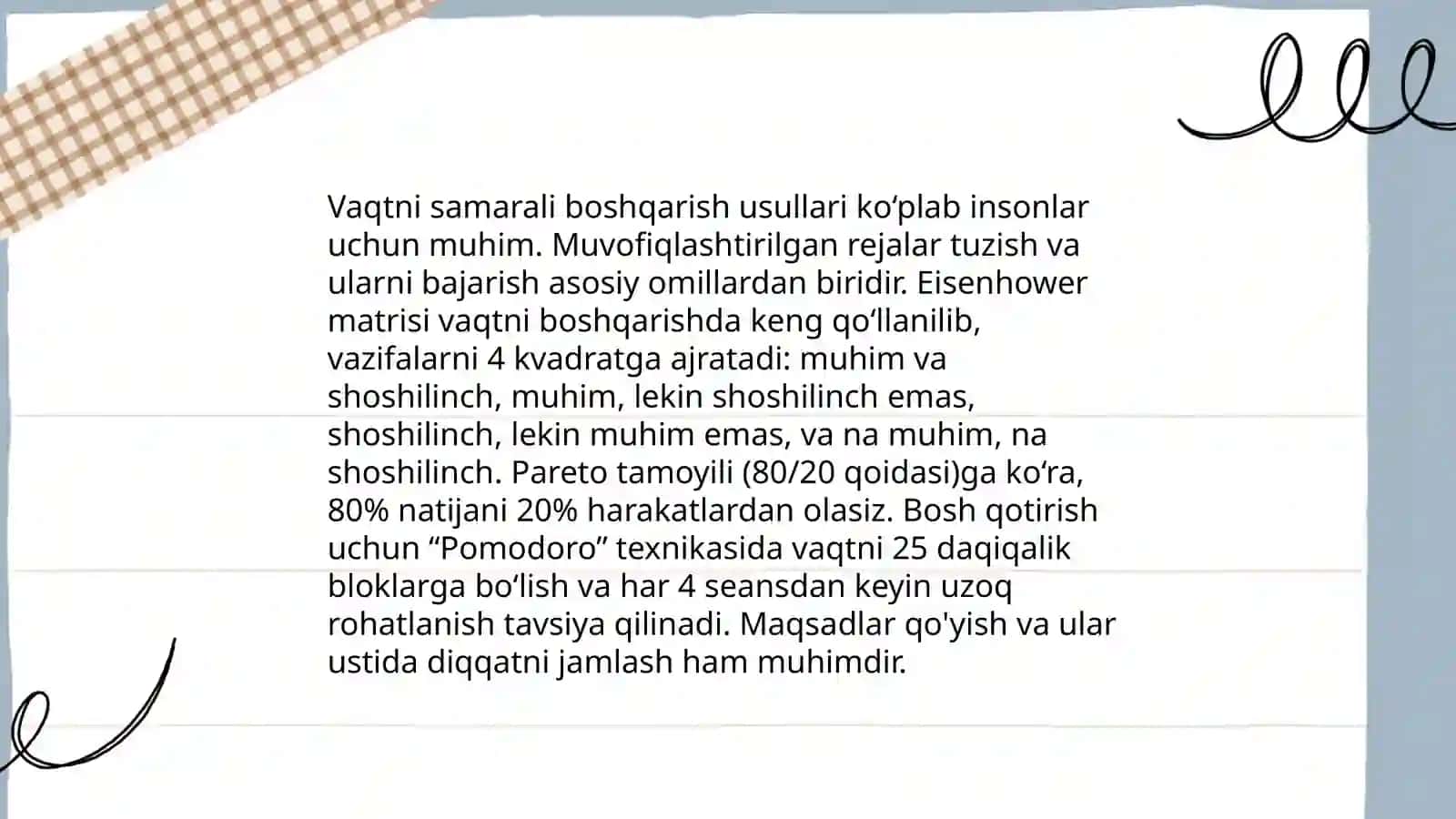 Vaqtni samarali boshqarish usullari 3