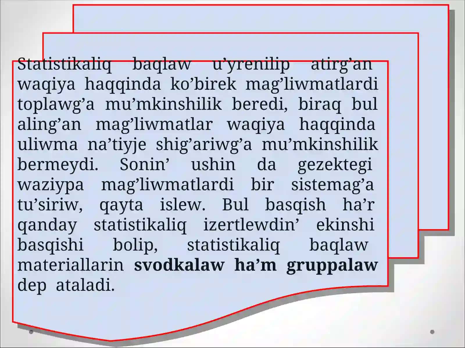 Statistikalıq toplaw hám gruppalaw 3