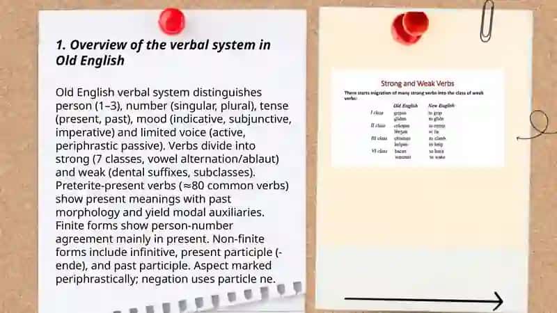 The Verb in Old English, strong verbs, weak verbs, verbal categories 3
