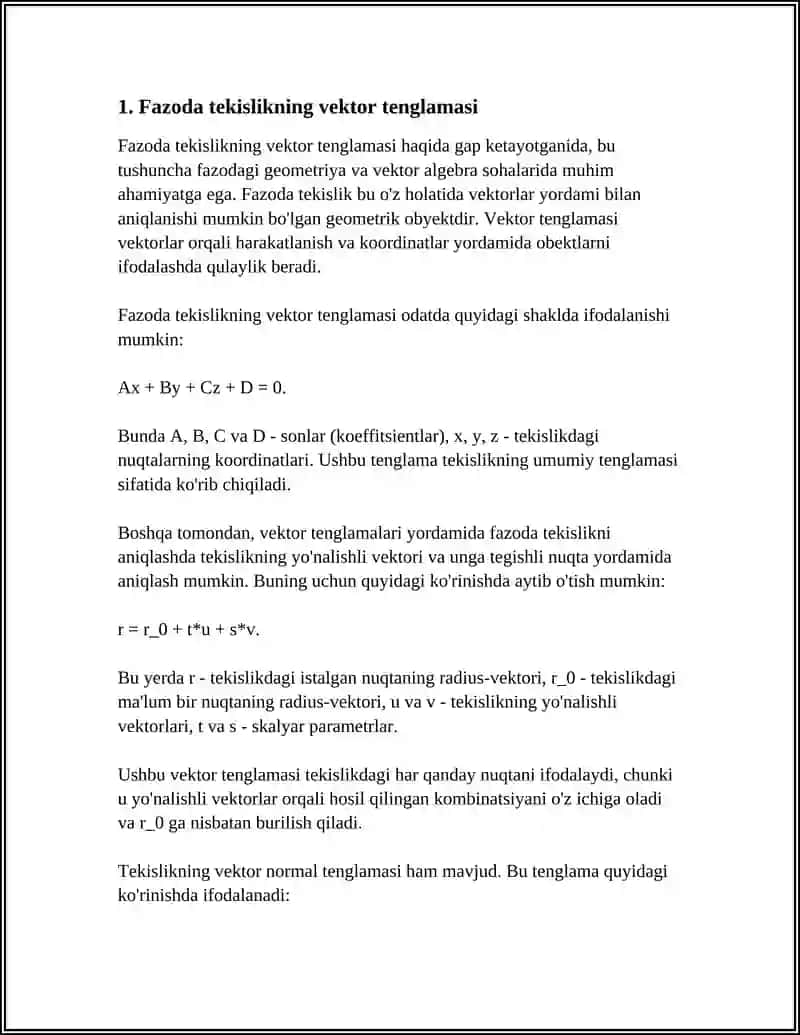 FAZODA TEKISLIKNING Vektor SOHALARI 3
