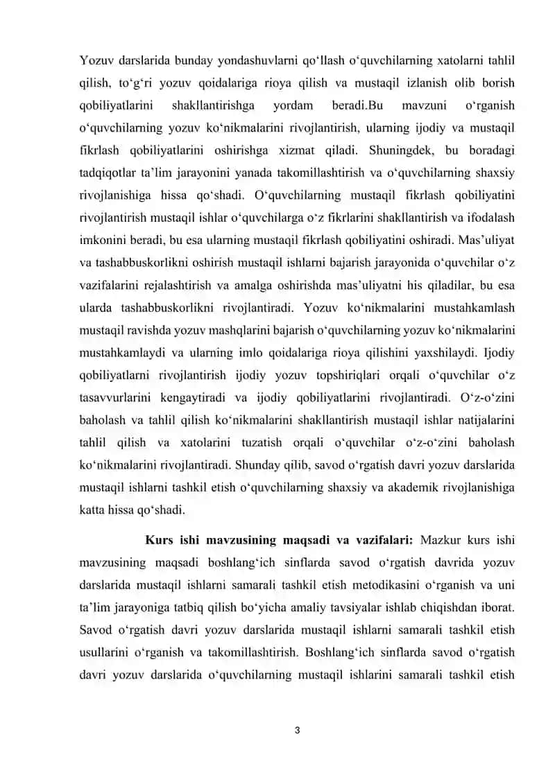 Savod o‘rgatish davri yozuv darslarida mustaqil ishlarni tashkil etish 3