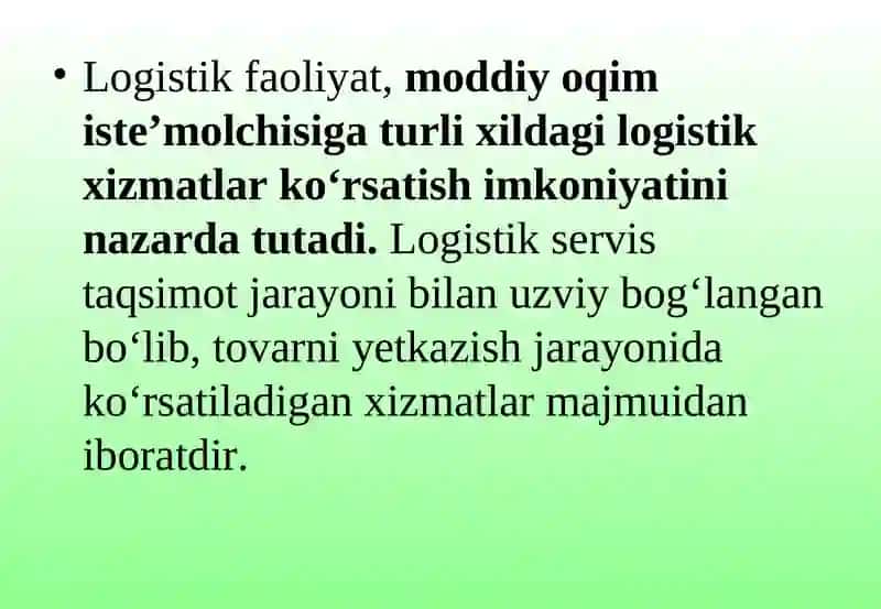Logistik Servis va Iqtisodiy Oqimlar 3