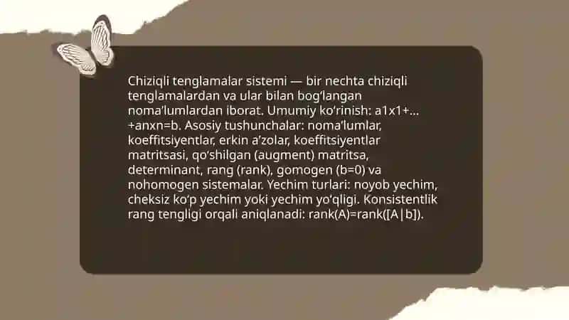 Chiziqli tenglamalar sistemasi va ularni yechish usullari 3