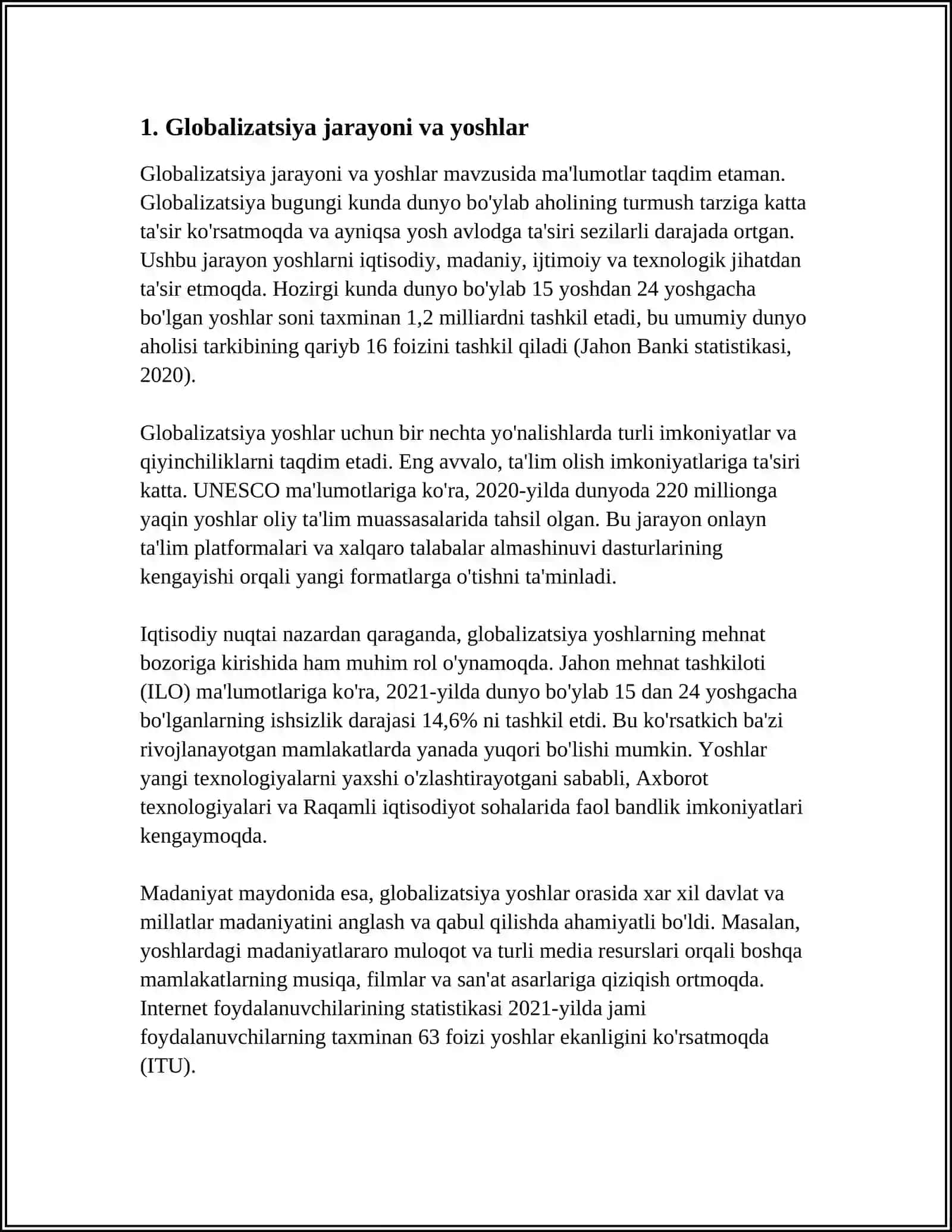 GLOBALLASHUV JARAYONIDA YOSHLAR ONGIGA TAʼSIR ETUVCHI OMILLAR 3