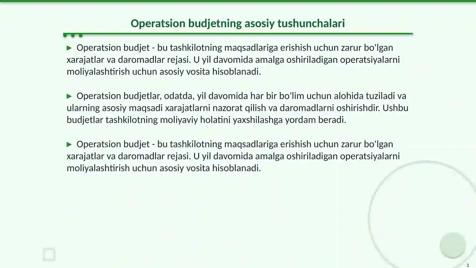 Operatsion budjetlarni tuzish 3