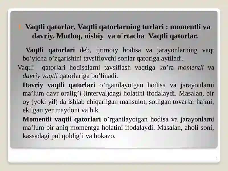 DINAMIKANI STATISTIK O’RGANISH USULLARI 3