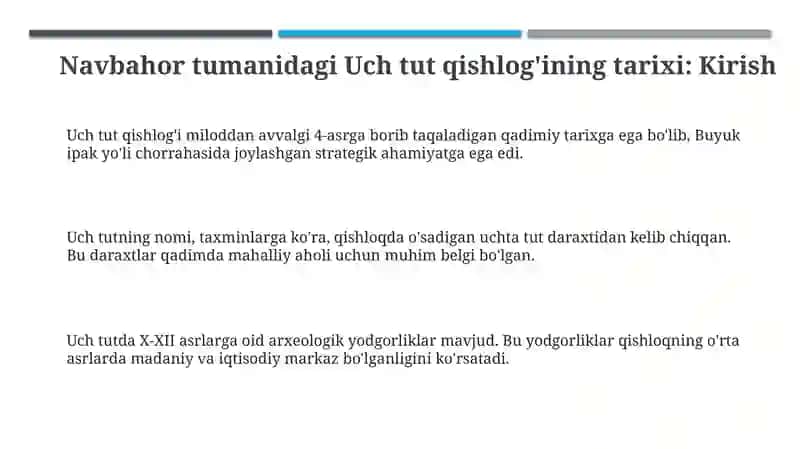 Navbahor tumanida uch tut qishlog'ining tarixi 3