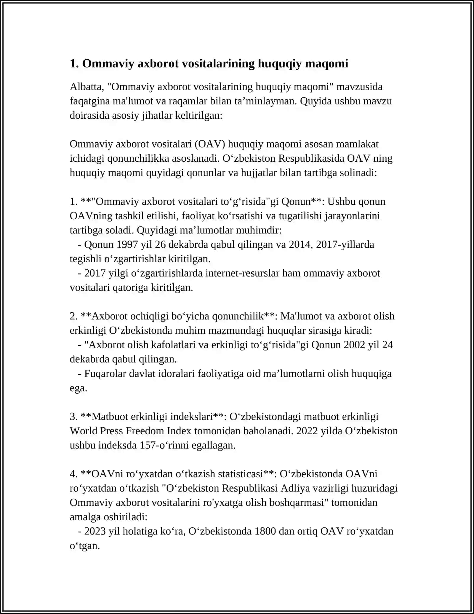 O'ZBEKISTON RESPUBLIKASIDA OMMAVIY AXBOROT VOSITALARINING FAOLIYATI 3