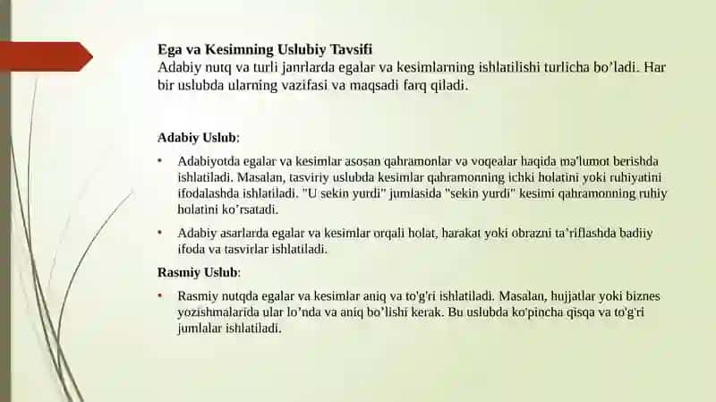 Ega va Kesimning Uslubiy Tavsifi 3
