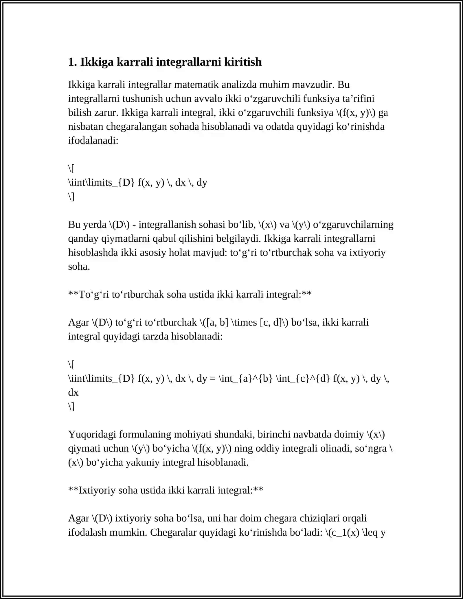 IKKI KARRALI INTEGRALLAR VA ULARNI HISOBLASH 3