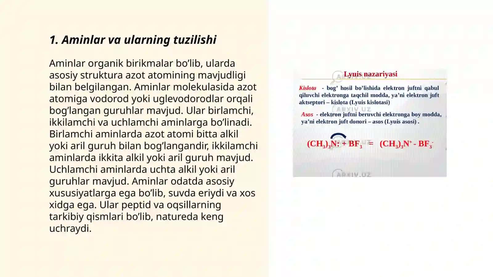 Alifatik va Aromatik aminlar. Aminlarning asosligi anilini xossalari 3