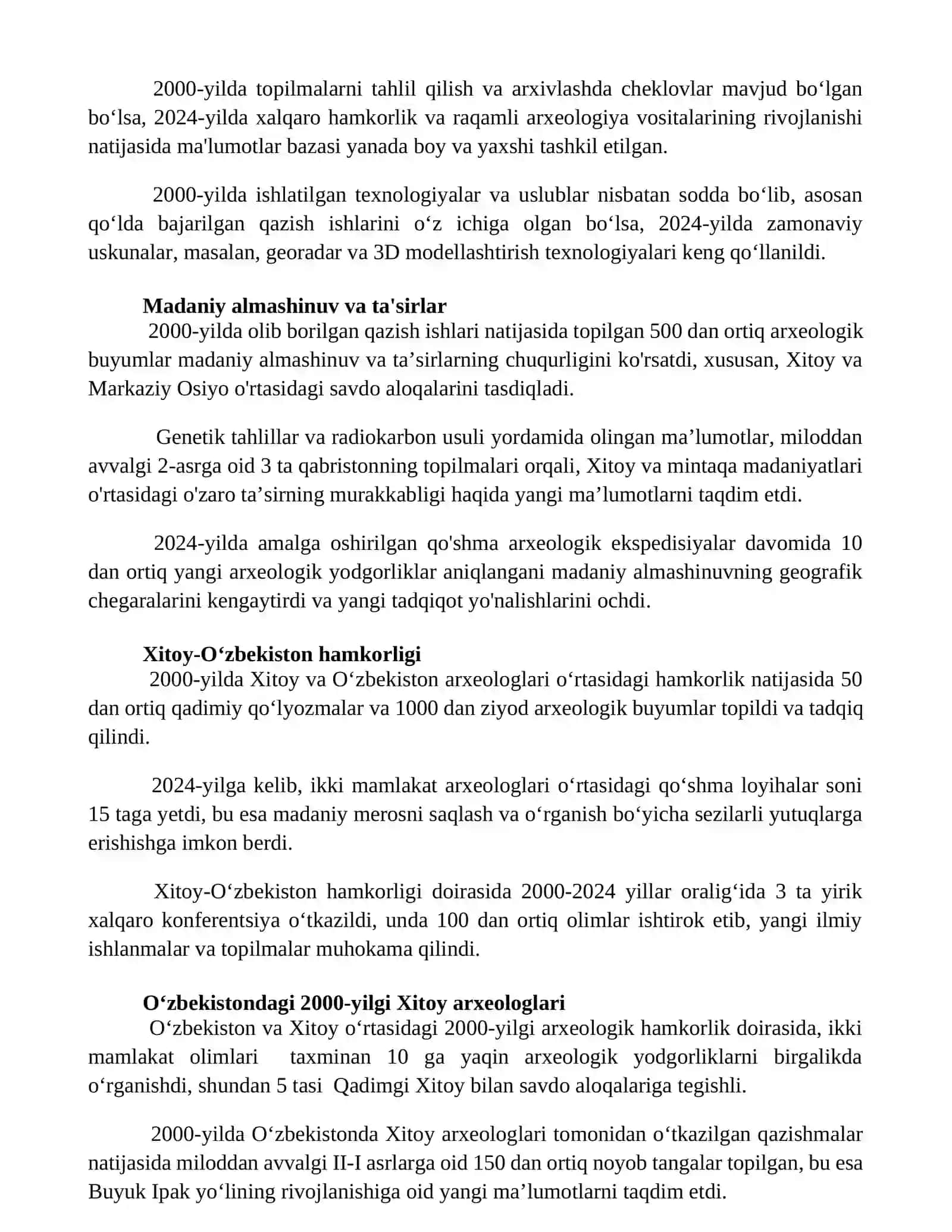 Xitoy arxiologlari O'zbekistonda 2000- yil va 2024 yillarda 3