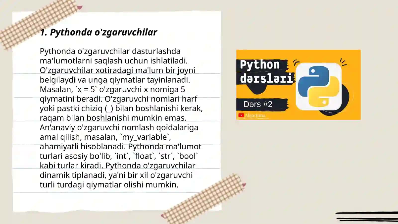 Pythonda o'zgaruvchilar 3
