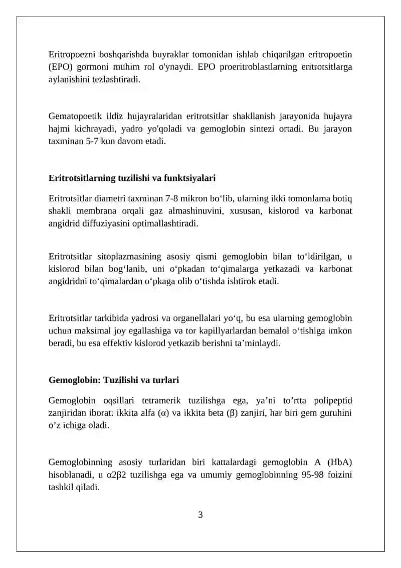 Qon fizologiyasi. Eritrotsitlar va gemoglobin 3