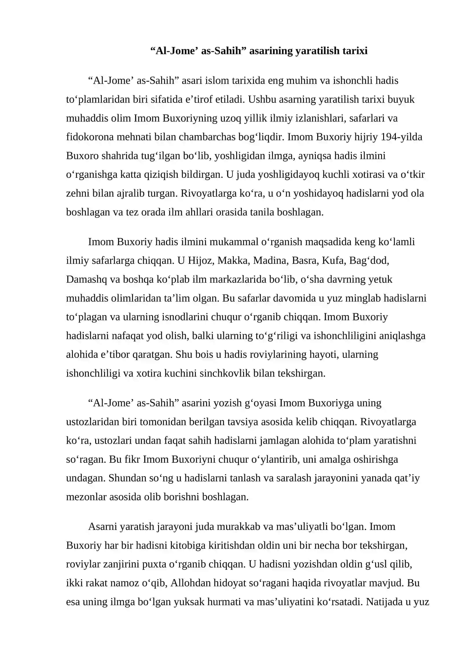 “Al-Jomeʼ as-Sahih” asarining o‘ziga xos jihatlari 3