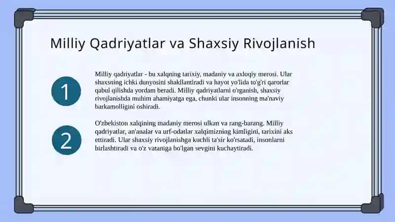 Milliy Qadriyatlar va Shaxsiy Rivojlanish 3