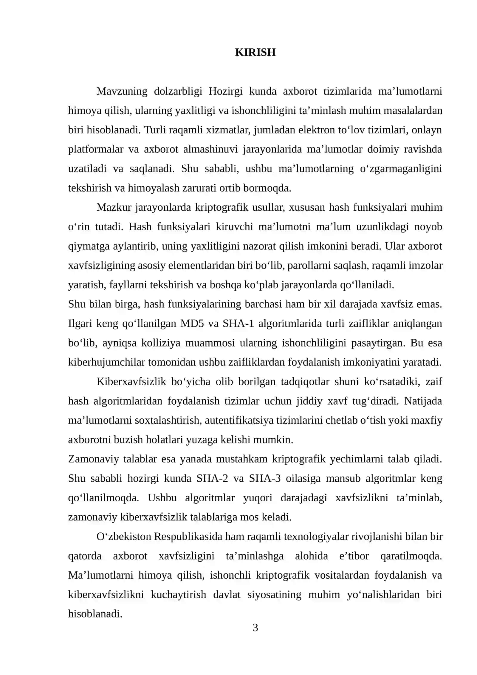 Hash funksiyalari MD5,Sha oilasi va ularning xavfsizligi 3