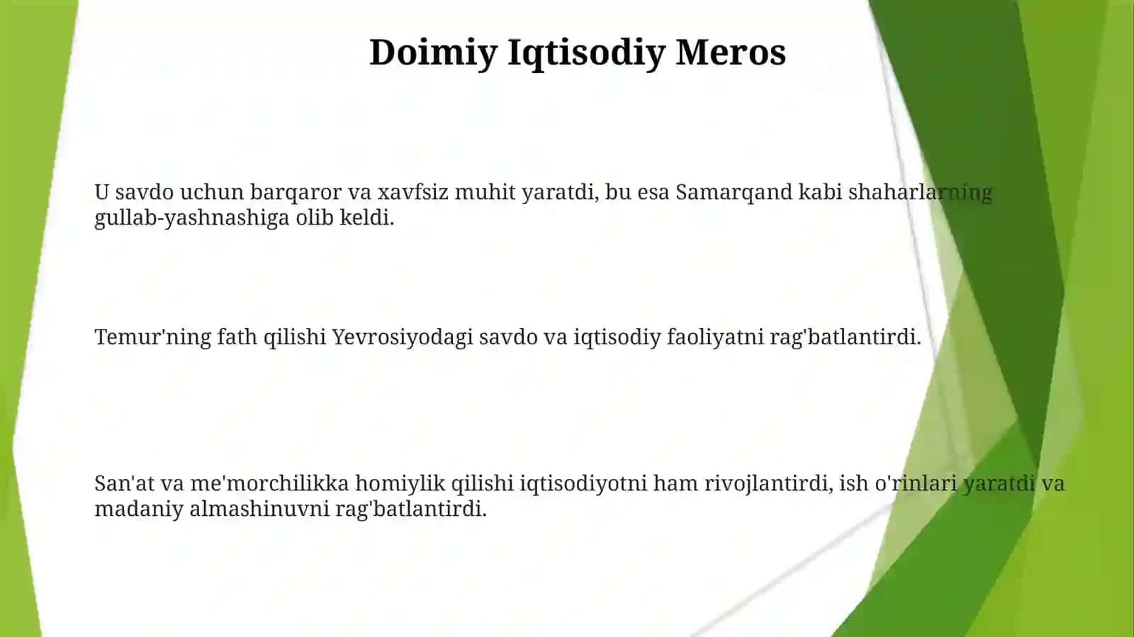 Amir Temur davridagi iqtisodiy o'zgarishlar 3