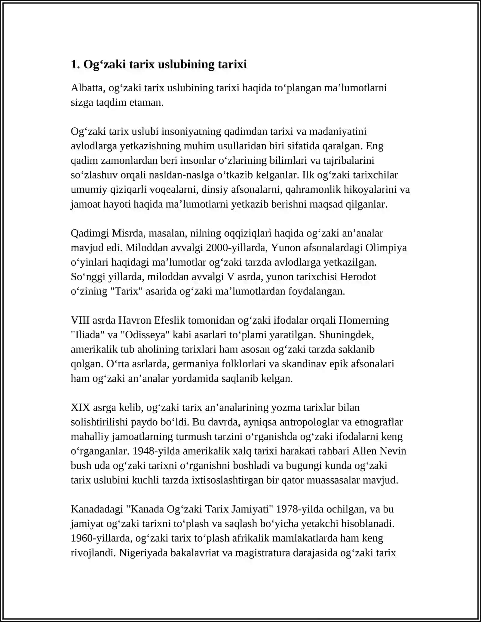OGʻZAKI TARIX USLUBINING OʻZIGA XOSLIGI 3