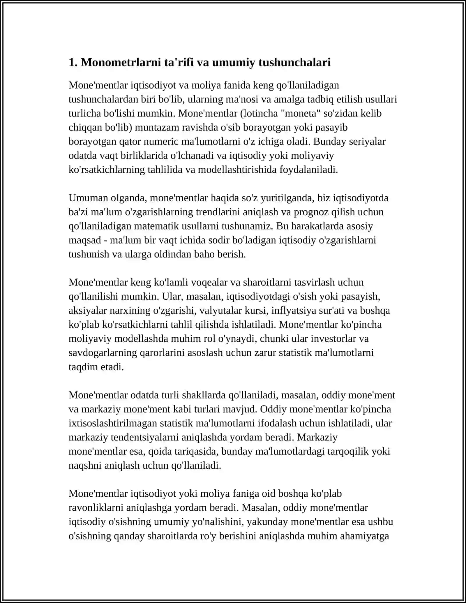 MUSTAQIL ISH Mavzu: MONOMETRLARNI QIYOSLASH 3