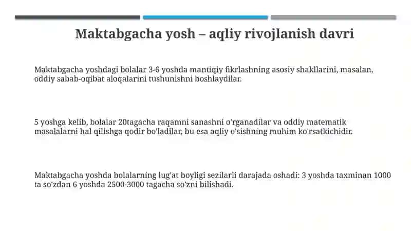Maktabgacha yosh davrida psixik rivojlanish 3