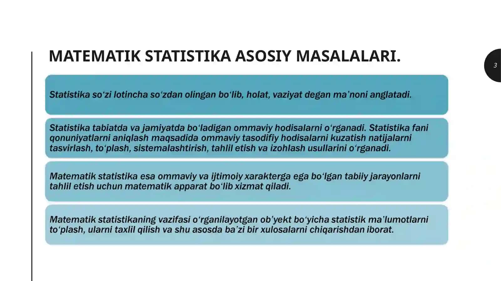 MATEMATIK STATISTIKANING ASOSIY MASALALARI 3