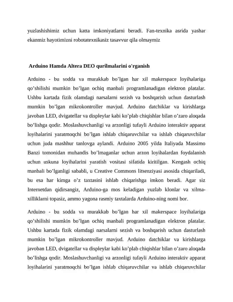 Arduino Hamda Altera DEO qurilmalarini o'rganish 3