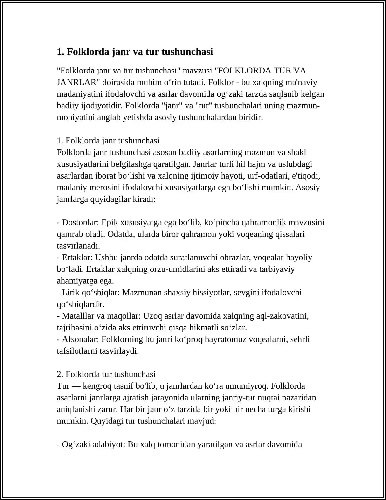FOLKLORDA TUR VA JANRLAR 3