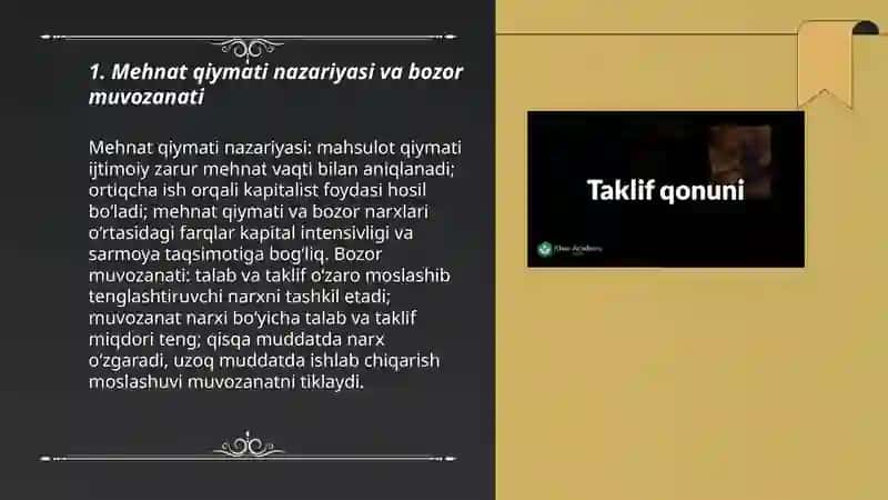 Qiymat toʻgʻrisidagi turli xil nazariyalar, talab va taklif muvozanati 3