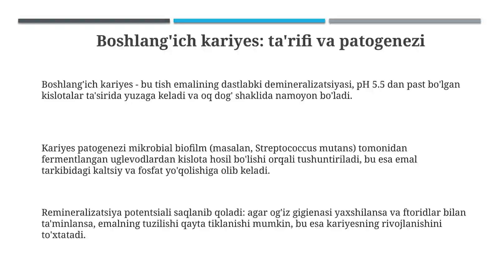 Dogʻ bosqichidagi karies uning klinik belgilari 3