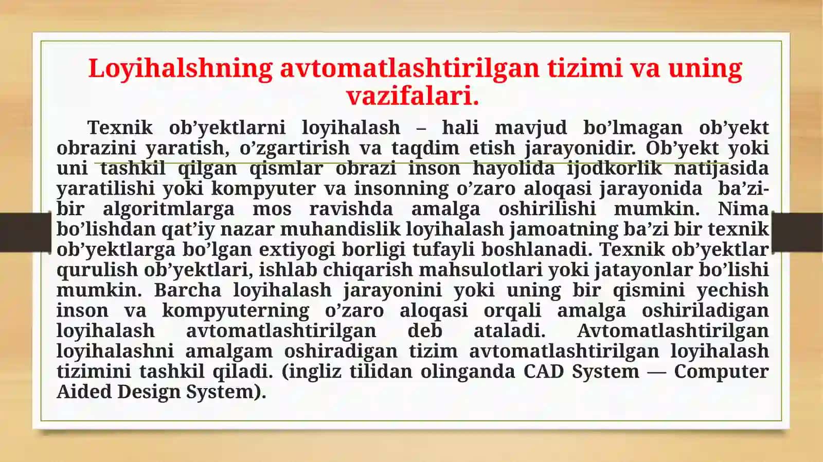 Zamonaviy avtomatlashtirilgan loyihalash tizimlari 3
