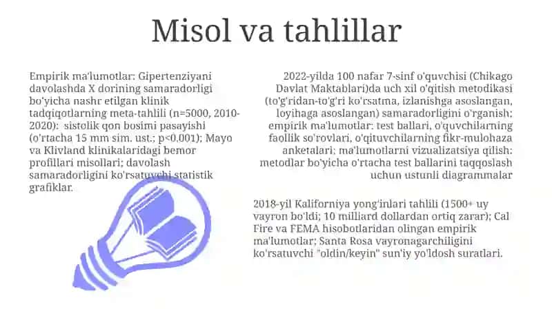 Empirik ma'lumotlar, misollar va illyustratsiyalar 3