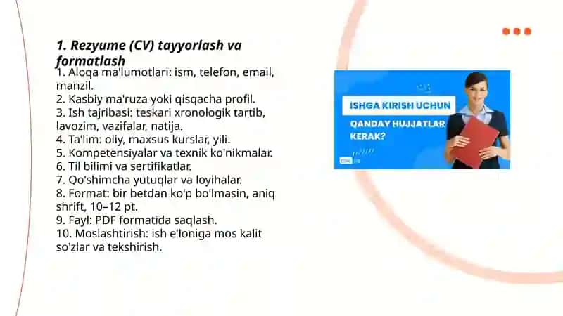 Rezyume (CV) tayyorlash va formatlash 3