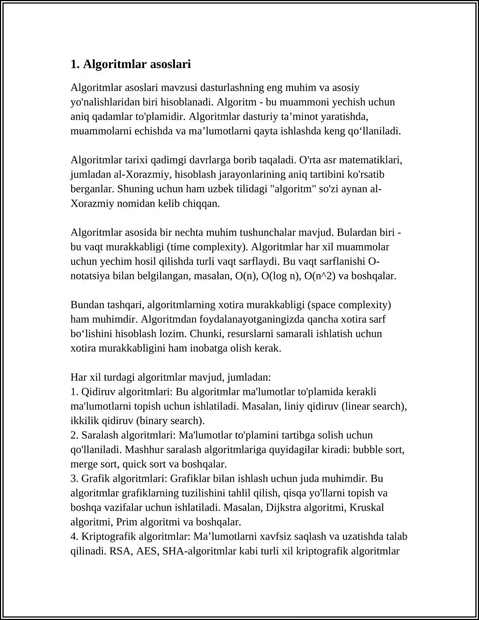 ALGORITMLAR VA ULARNING XOSSALARINI O’RGANISH USULLARI 3