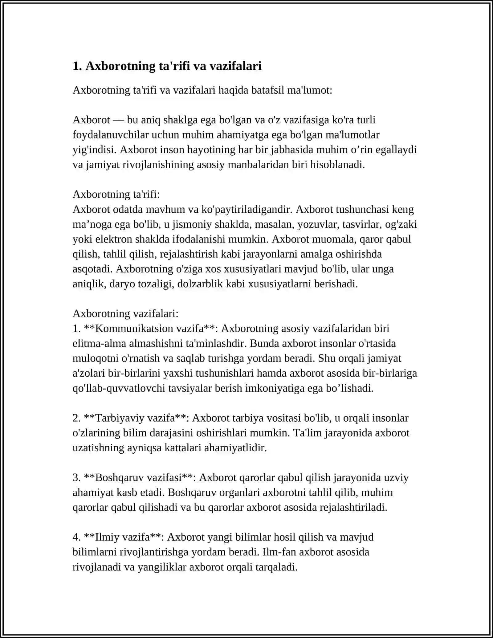AXBOROT NIMA VA UNING MANBALARI 3