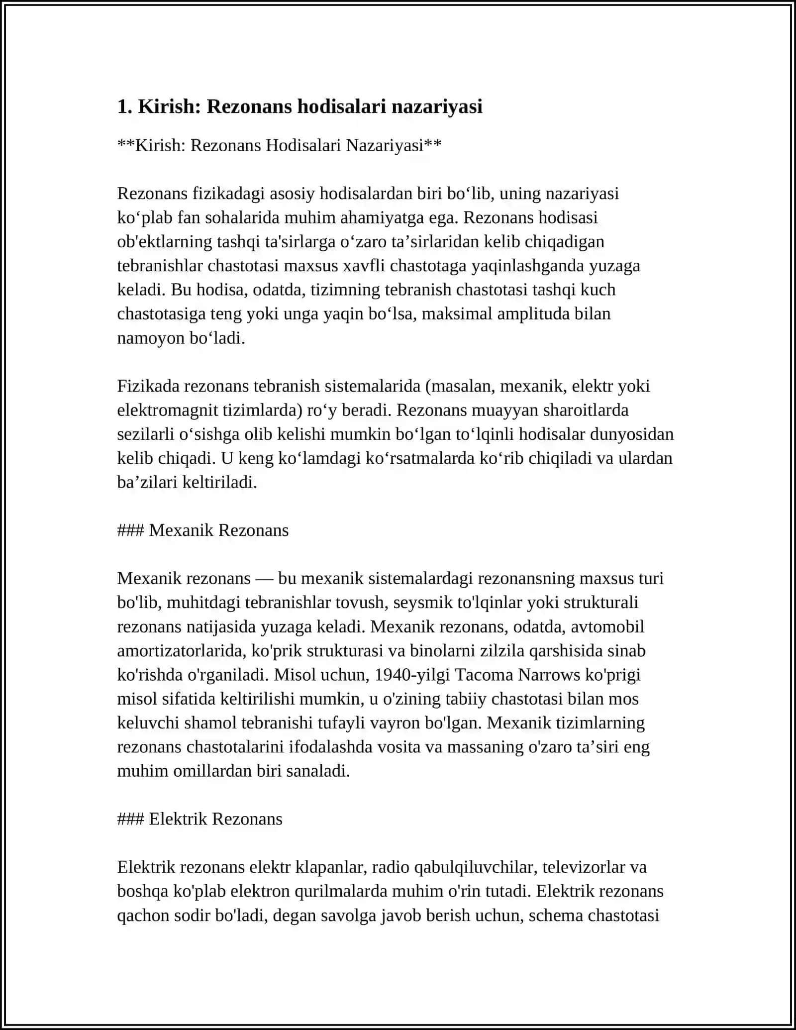 Kirish: Rezonans Hodisalari Nazariyasi 3