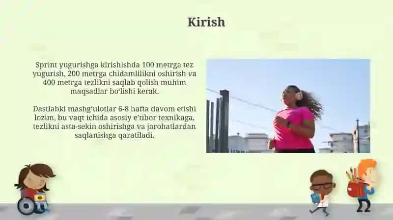 Qisqa masofaga yugurish turlari bõyicha boshlanğich tayorgarlik 3