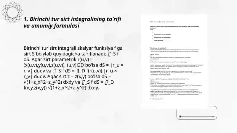 Birinchi va ikkinchi tur sirt integrallarini hisoblashga doir mashqlar 3