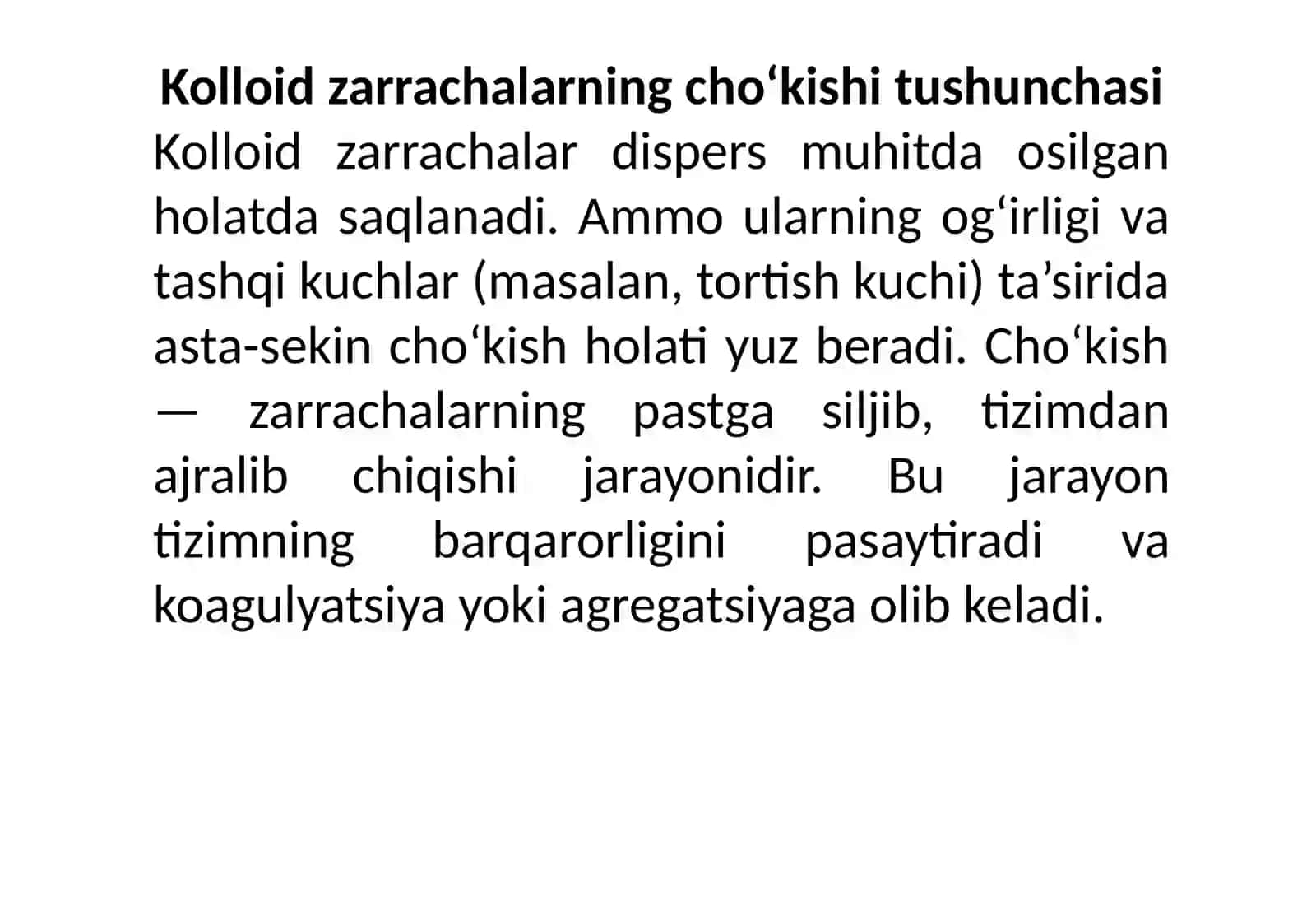 Polidispers sistemalarda kolloid zarrachalarining  cho'kishi 3