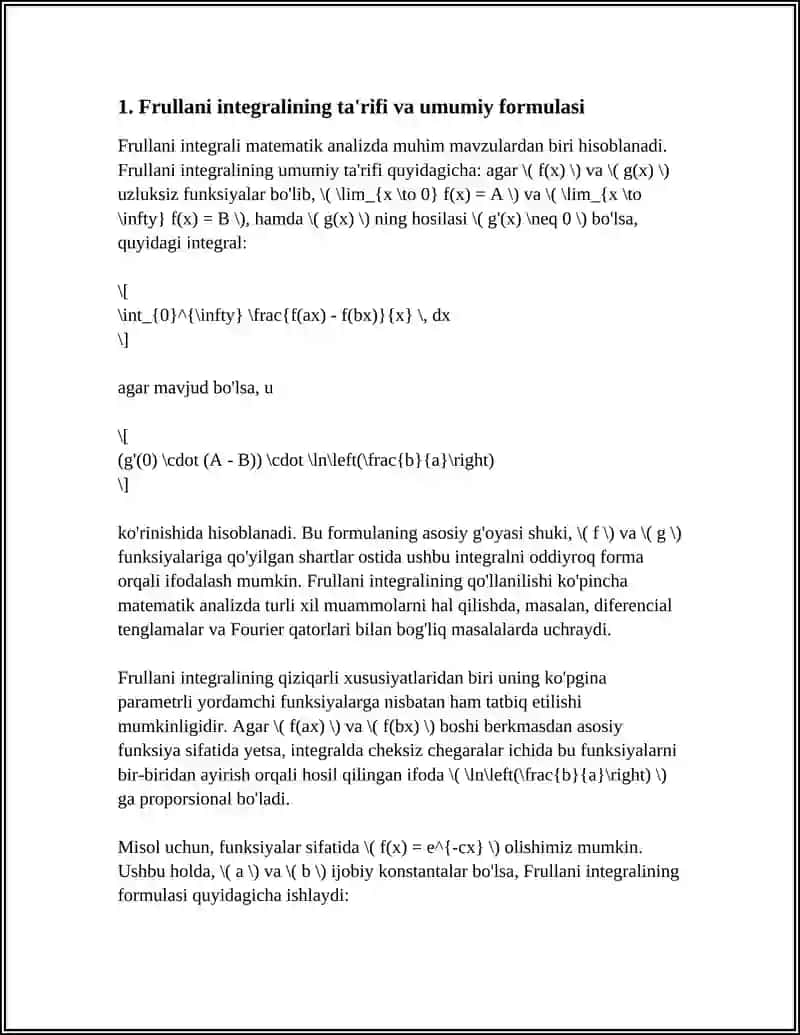 FRULLANI INTEGRALI VA UNI HISOBLASH 3