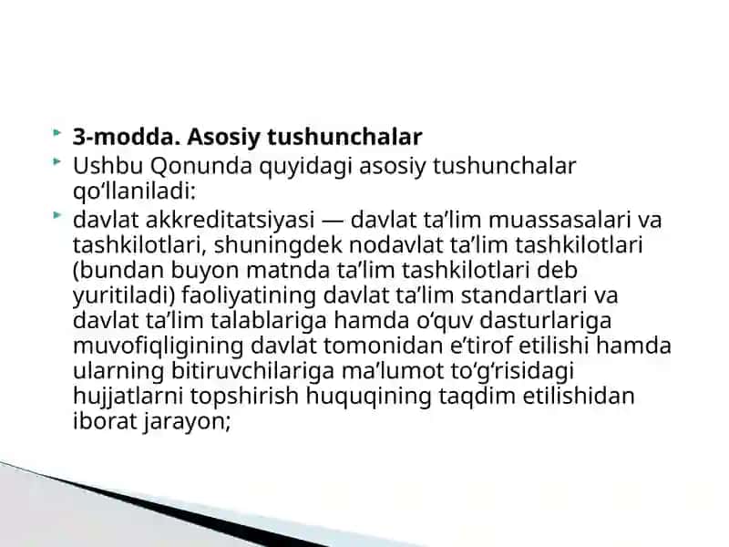 O‘ZBEKISTON RESPUBLIKASINING QONUNI TA’LIM TO‘G‘RISIDA 3